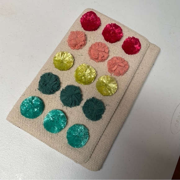 Stella and Dot St. Barth's Linen Multi Color Pom Pom Clutch - Picture 2 of 6